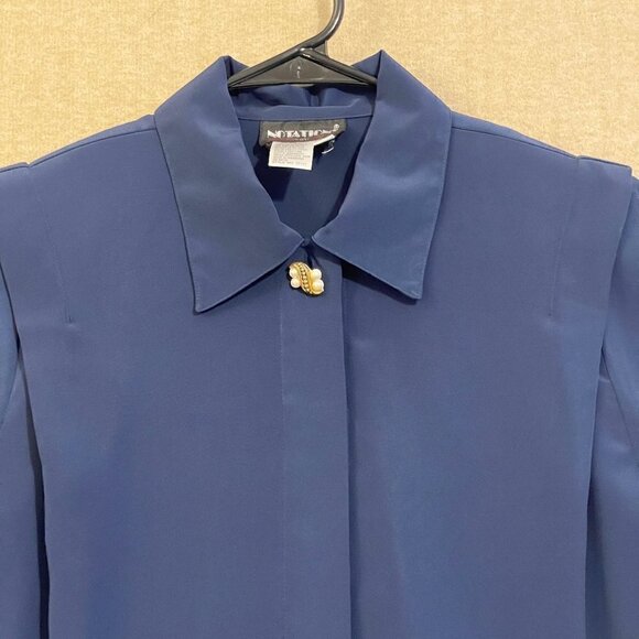 Notations Blouse Women's 10 Petite Navy Blue Short Sleeves - Picture 2 of 11